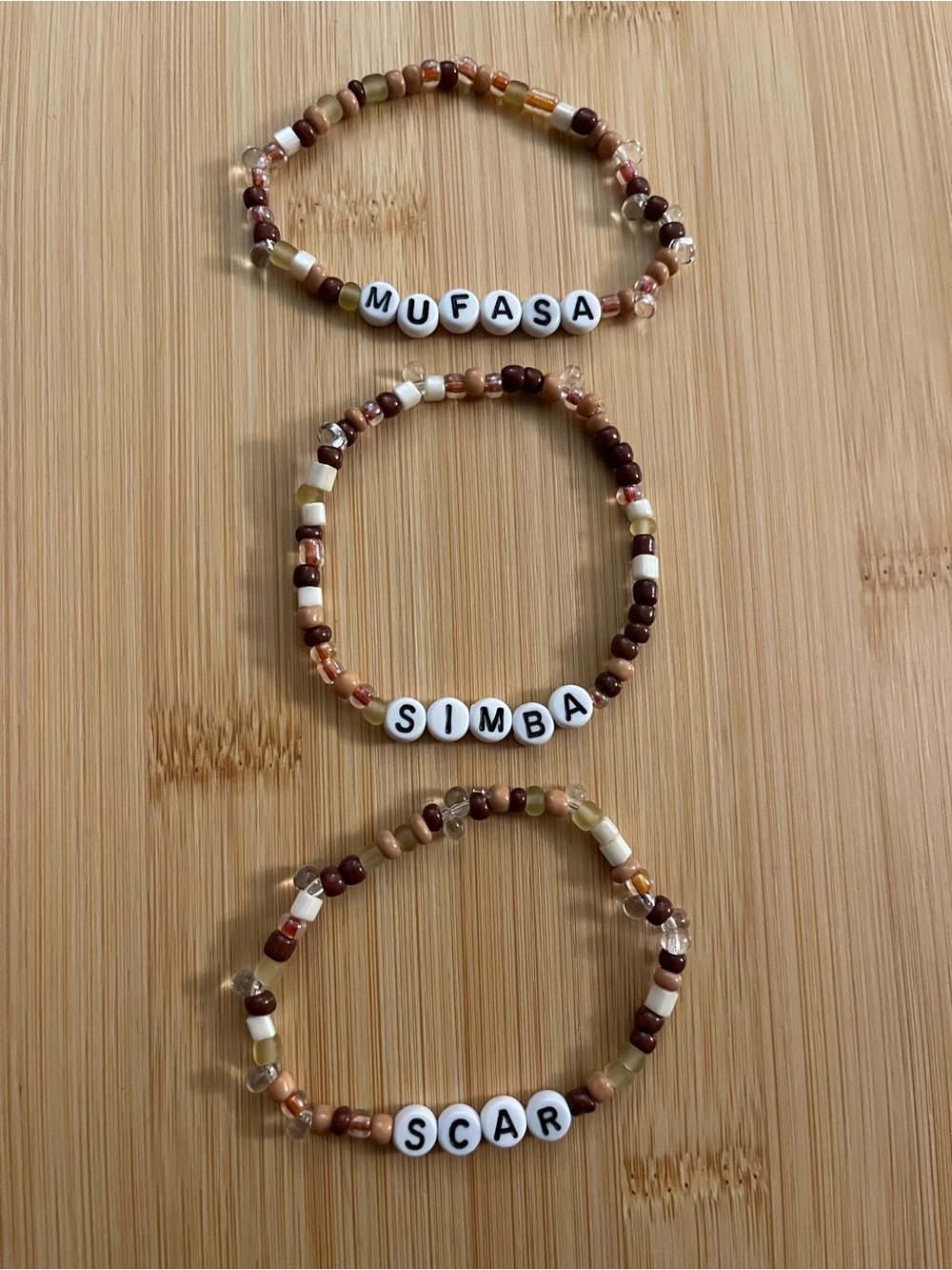 Disney Brown and Cream Beaded Name Bracelet Trio